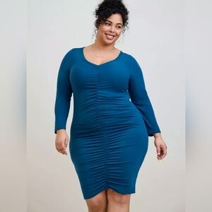Torrid Teal Blue Ruched Mini Jersey Bodycon Dress Size 1X NWT